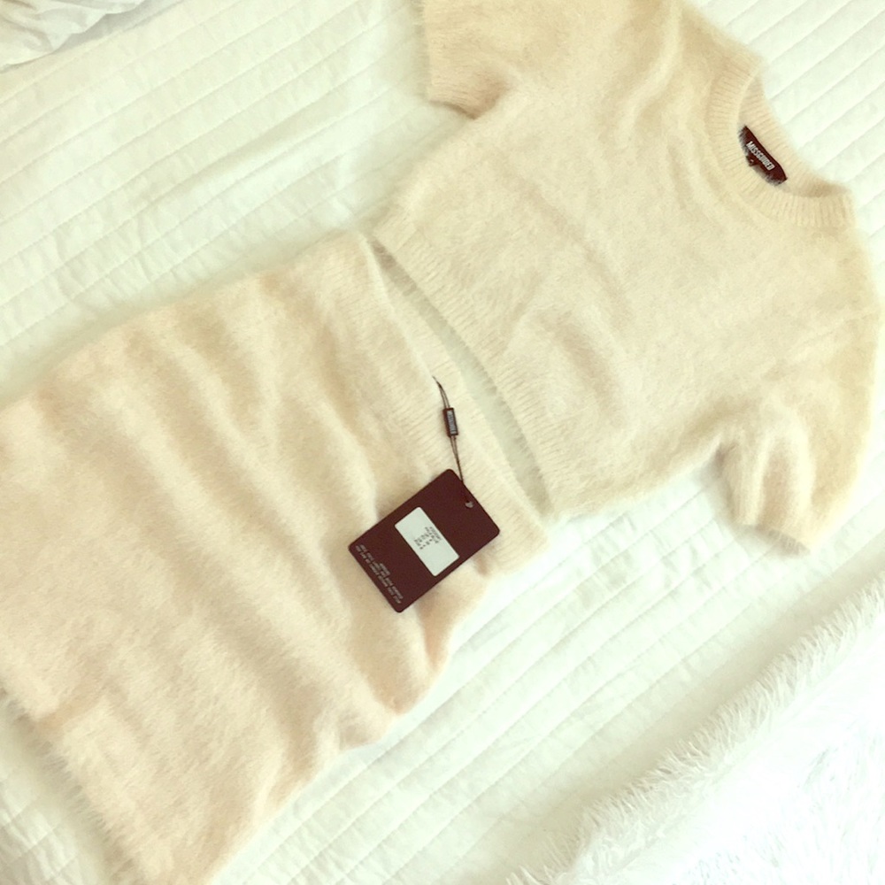 Missguided fluffy crop sweater and mini skirt set